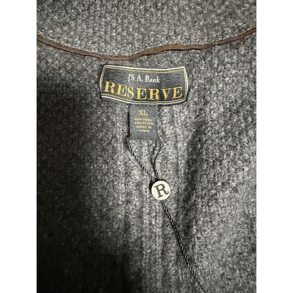 Jos A Bank Reserve Sweater Mens XL Gray Wool Button Front Elbow Patch Cardigan - Picture 7 of 16